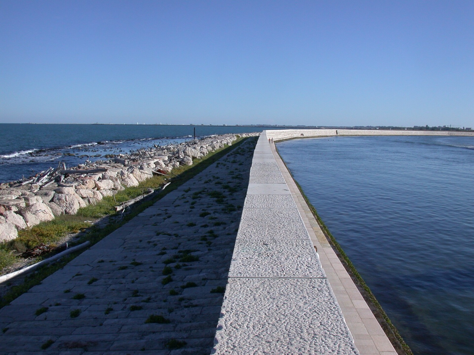 The Murazzi — the great white Istrian-stone sea walls on Pellestrina